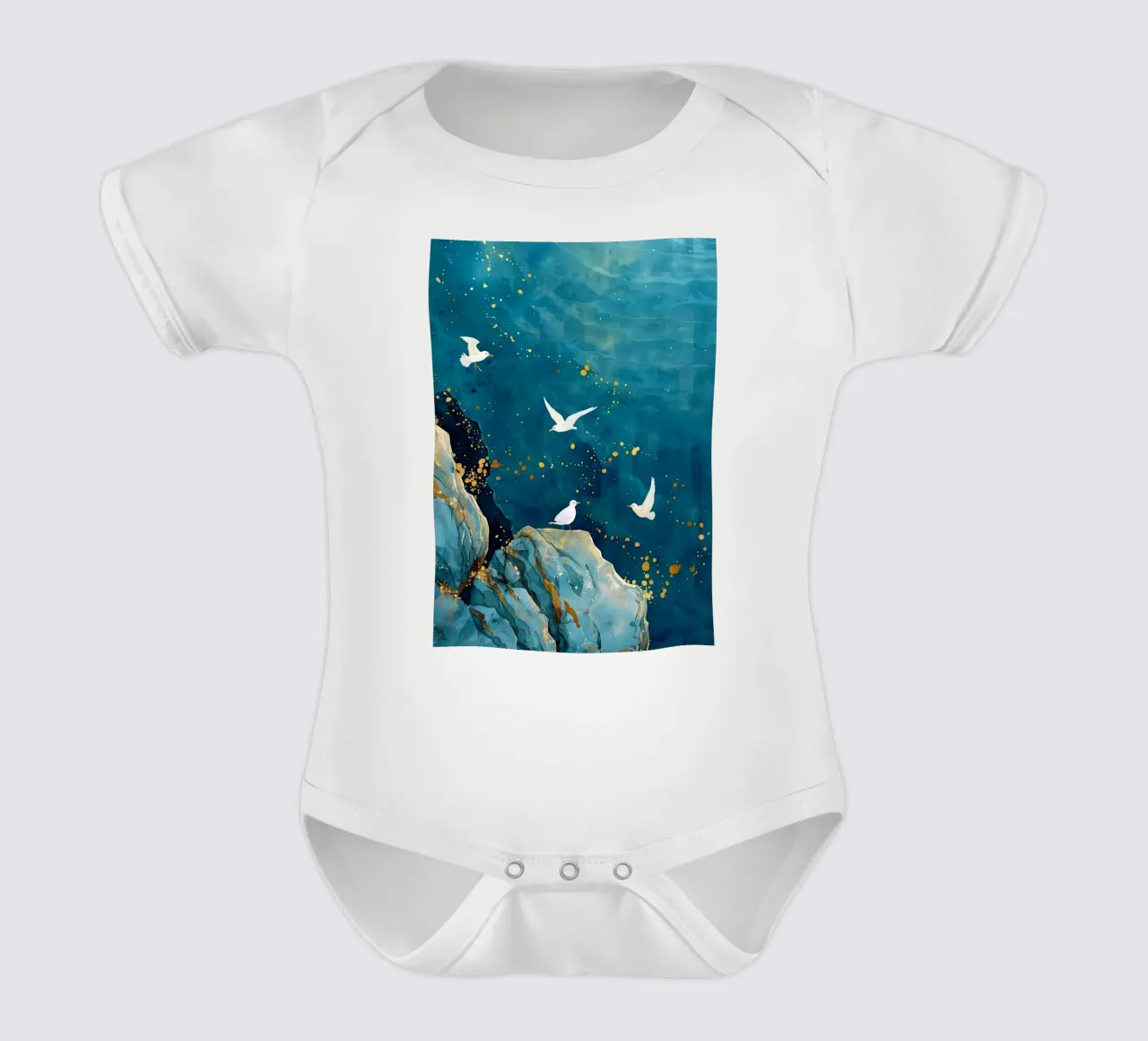 Möwen und Meer Kurzarm Babybody von Lionmixart