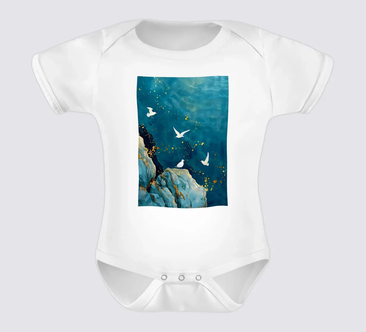 Gabbiani e oceano body neonato maniche corte da Lionmixart