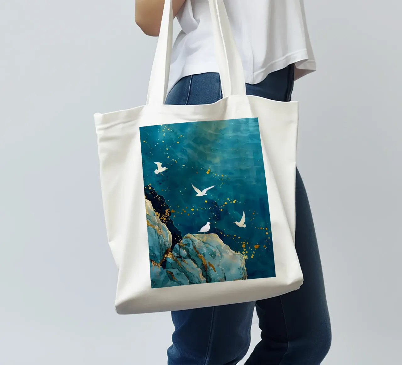 Zeemeeuwen en oceaan jute draagtas van Lionmixart