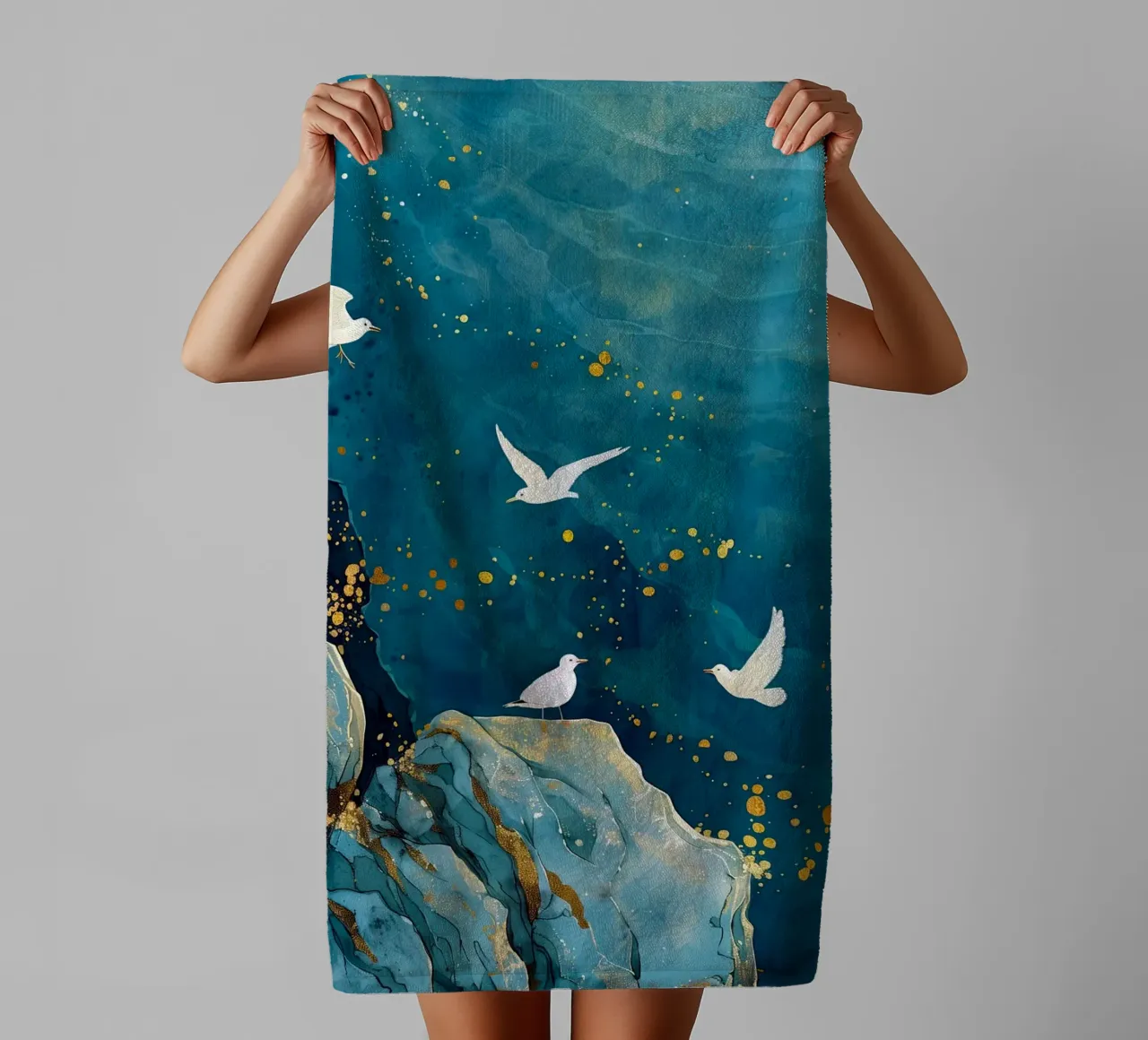 Zeemeeuwen en oceaan badhanddoek van Lionmixart
