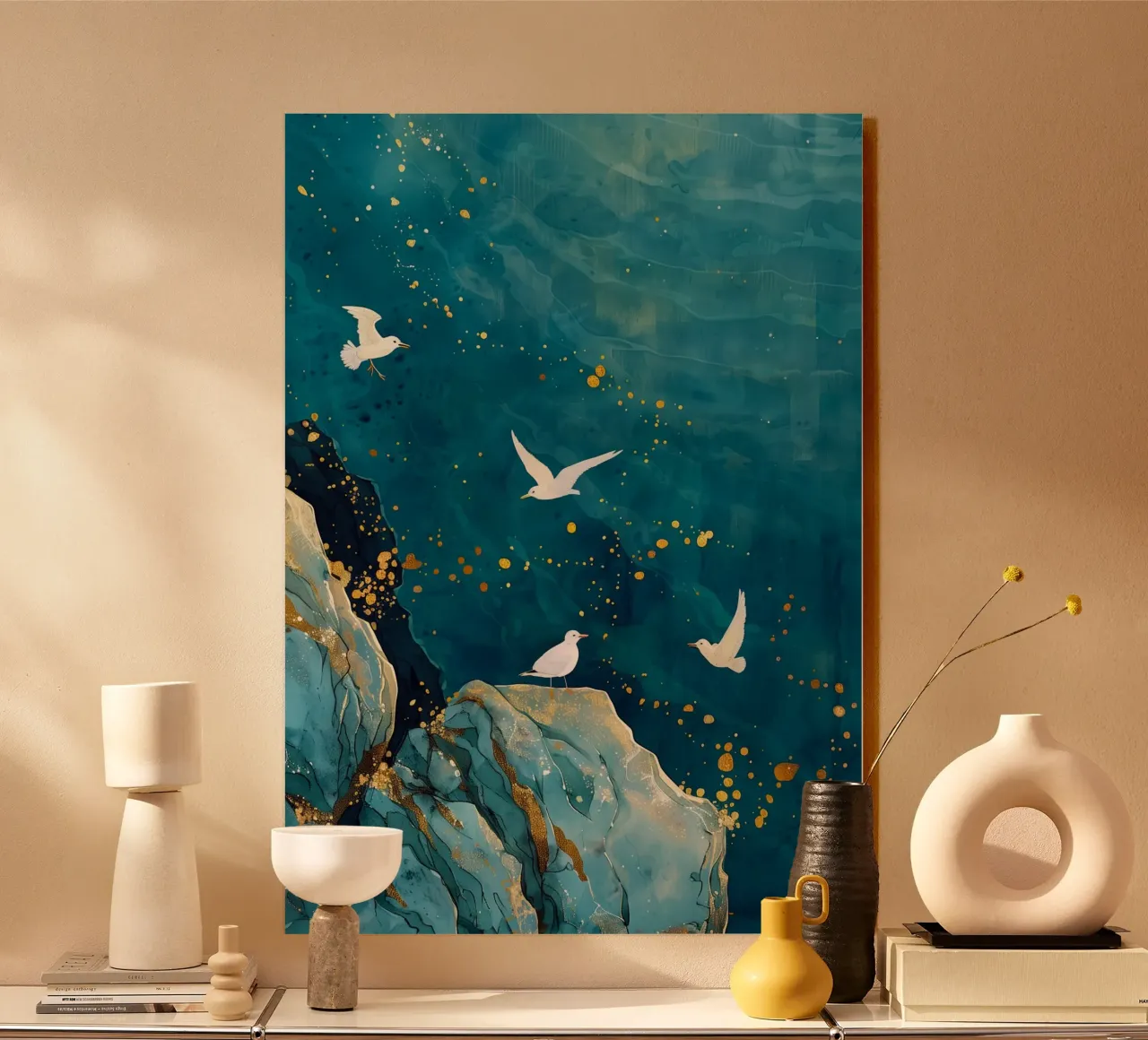 Zeemeeuwen en oceaan acryl van Lionmixart