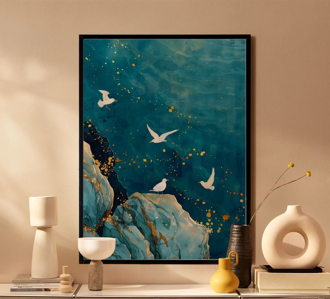 Zeemeeuwen en oceaan hahnemühle van Lionmixart