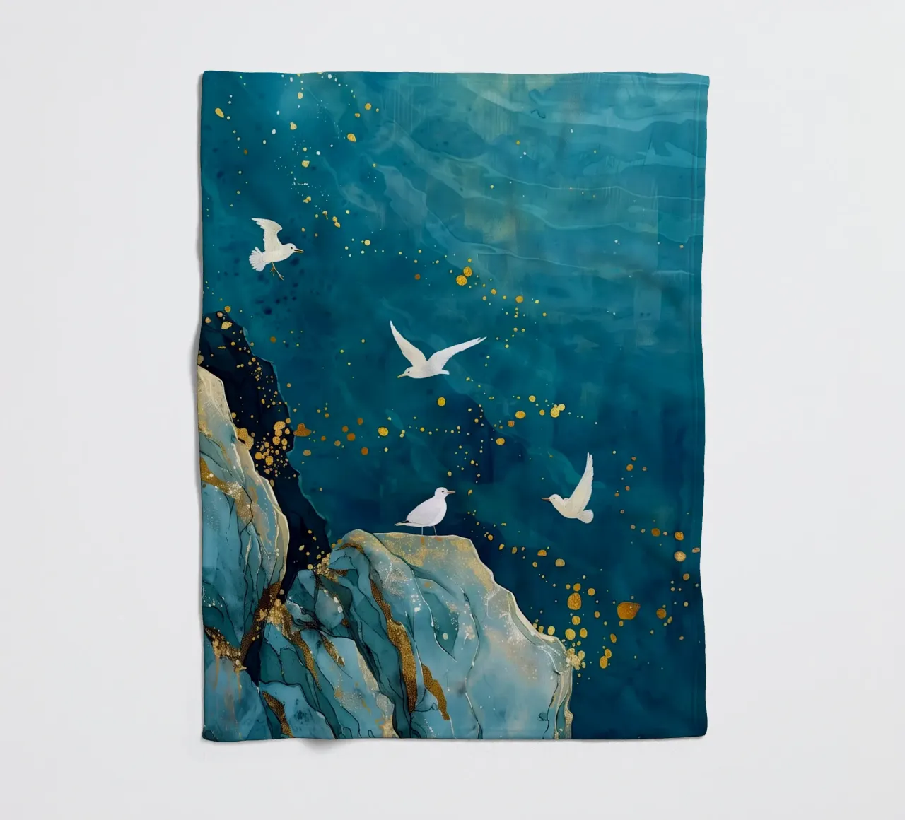 Zeemeeuwen en oceaan fleecedeken van Lionmixart