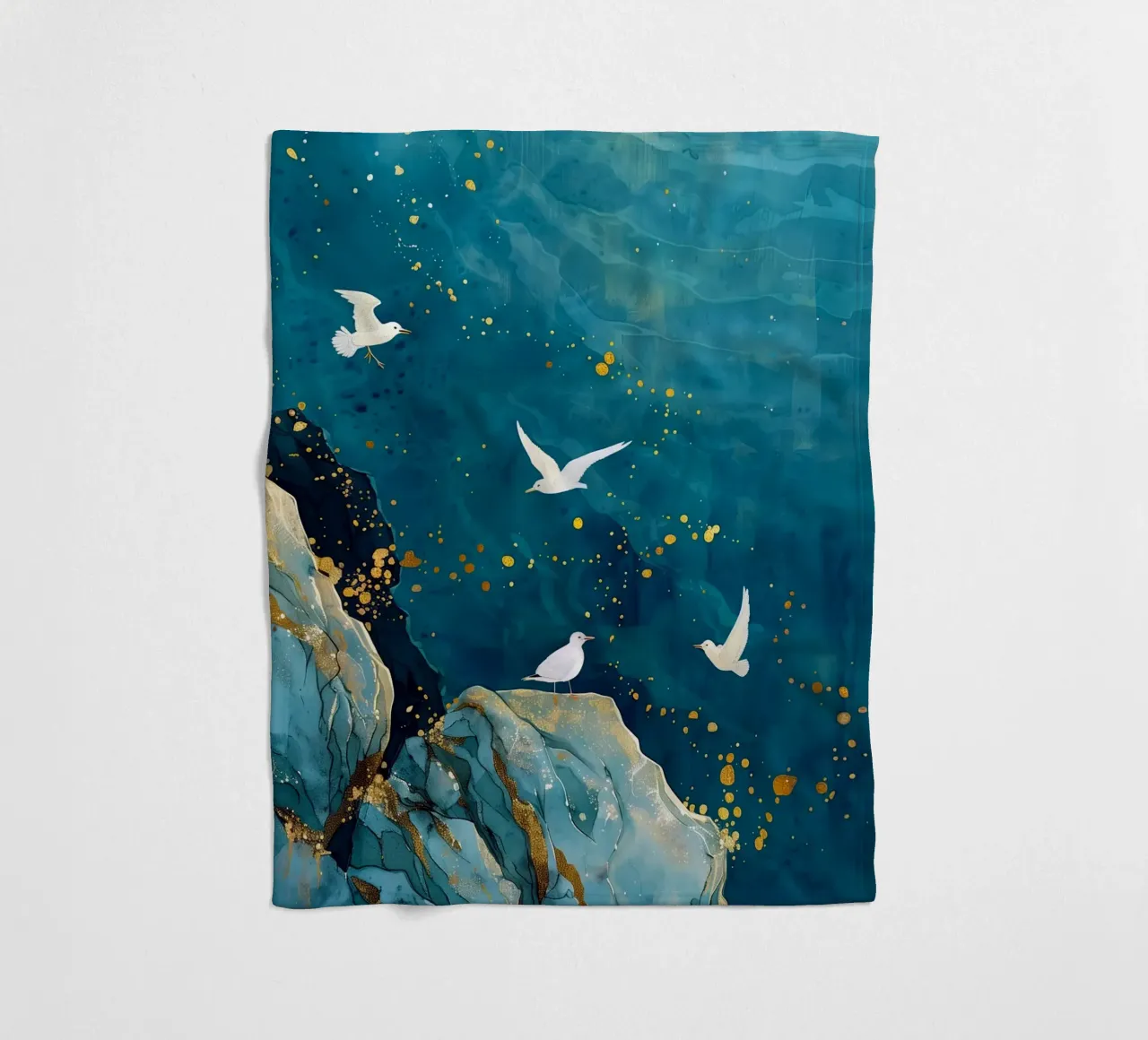 Zeemeeuwen en oceaan fleecedeken van Lionmixart