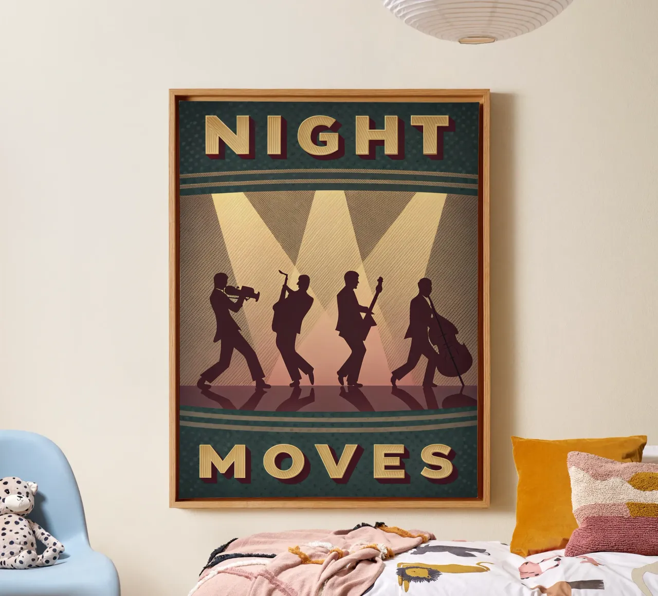 Night Moves Retro Jazz Band Silhouet canvas met Baklijst van Jester Krew Art
