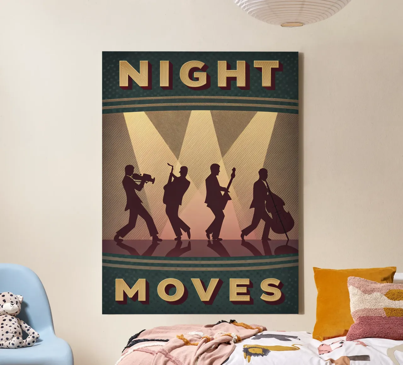 Night Moves Retro Jazz Band Silhouet canvas met Baklijst van Jester Krew Art