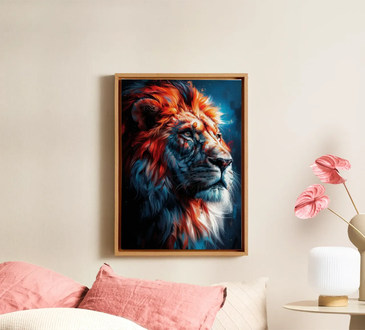 Re Leone tela con Cornice a cassetta da Lionmixart