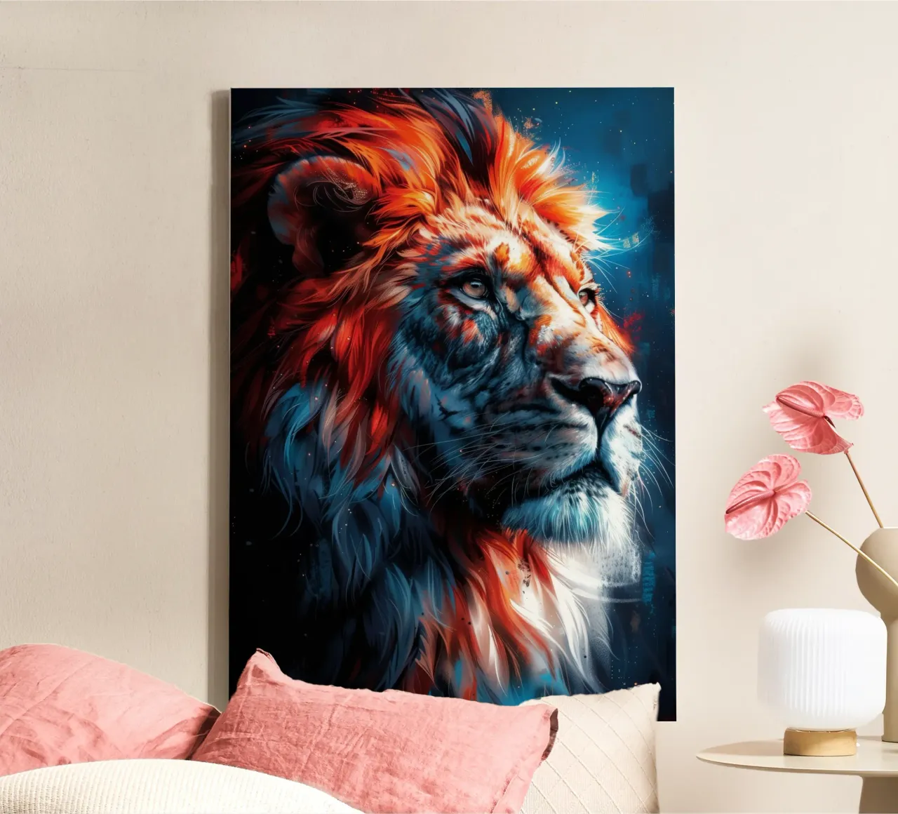 Re Leone tela con Cornice a cassetta da Lionmixart