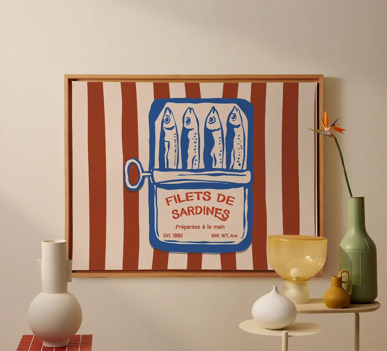 Sardines Fish Tin Food canvas met Baklijst van Attaboy Dsgn
