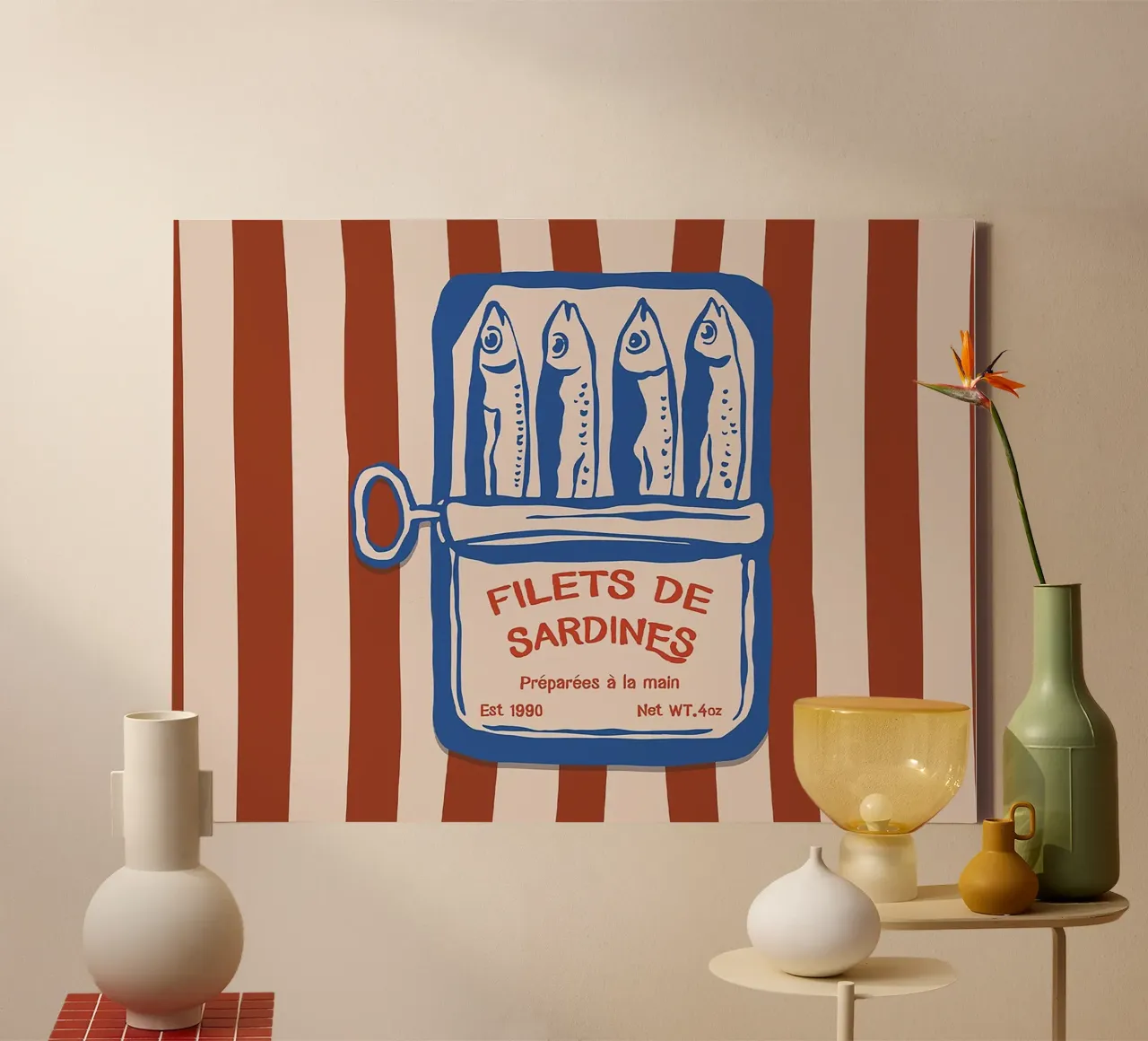 Sardines Fish Tin Food canvas met Baklijst van Attaboy Dsgn