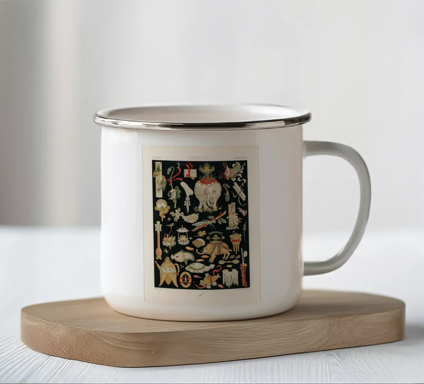 Chinese pattern elements enamel mug by vintageshop