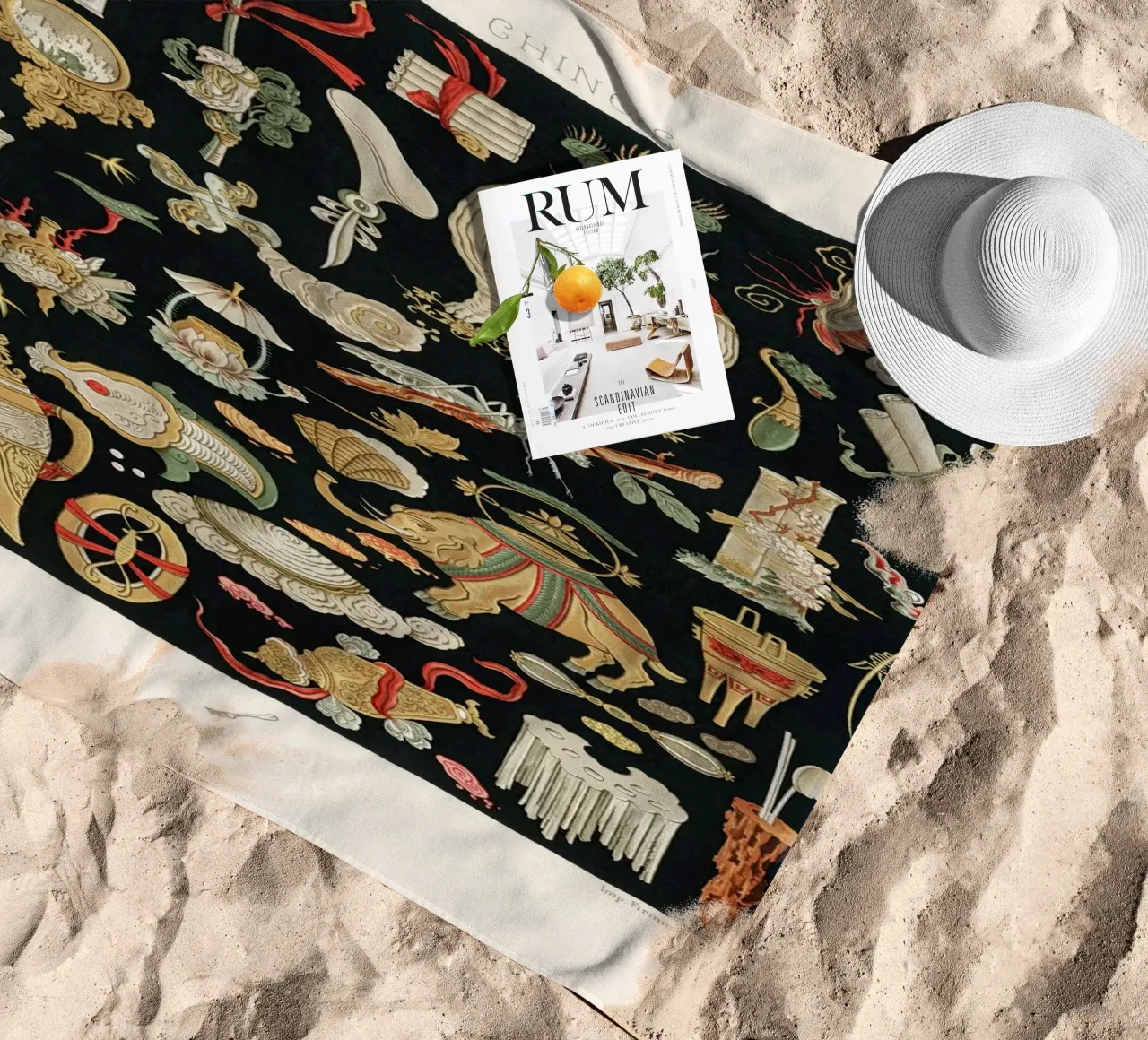 Chinese pattern elements serviette de plage de vintageshop