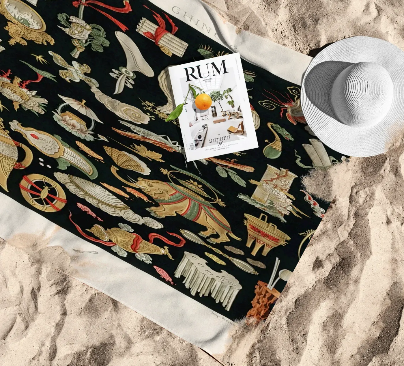 Chinese pattern elements serviette de plage de vintageshop