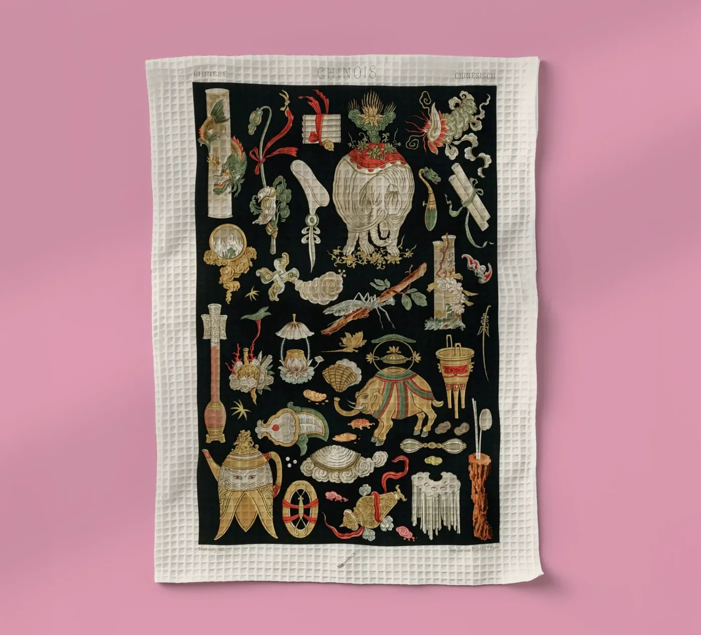 Chinese pattern elements tea towel by vintageshop