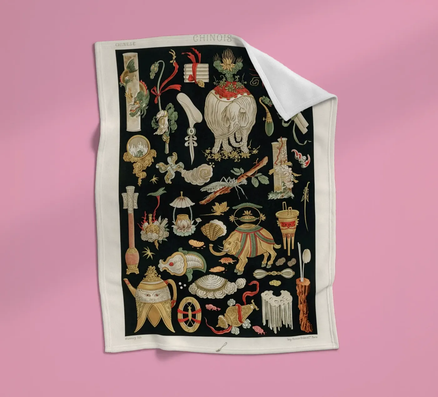Chinese pattern elements fleecedeken van vintageshop