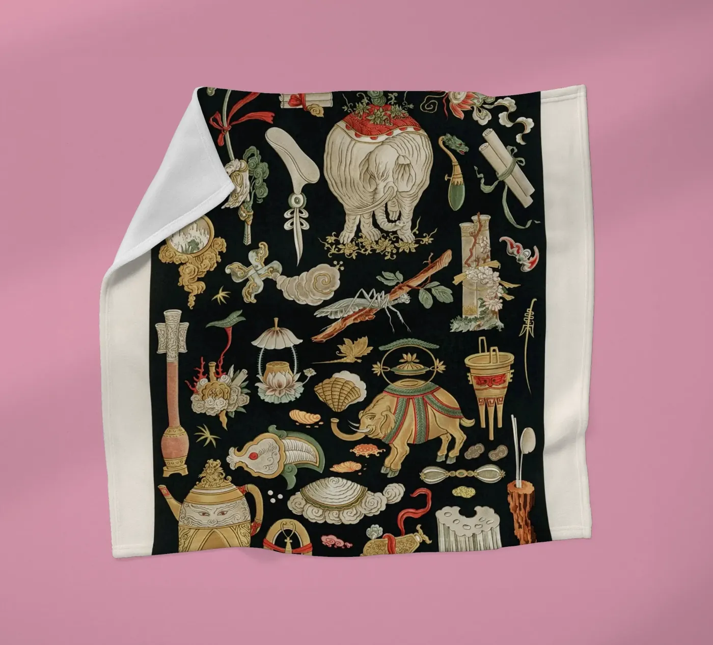 Chinese pattern elements fleecedeken van vintageshop