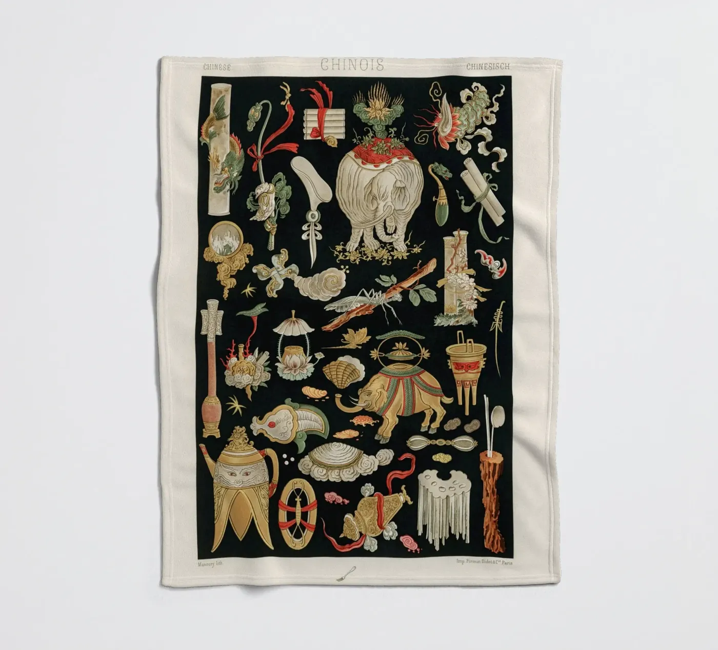 Chinese pattern elements fleecedeken van vintageshop