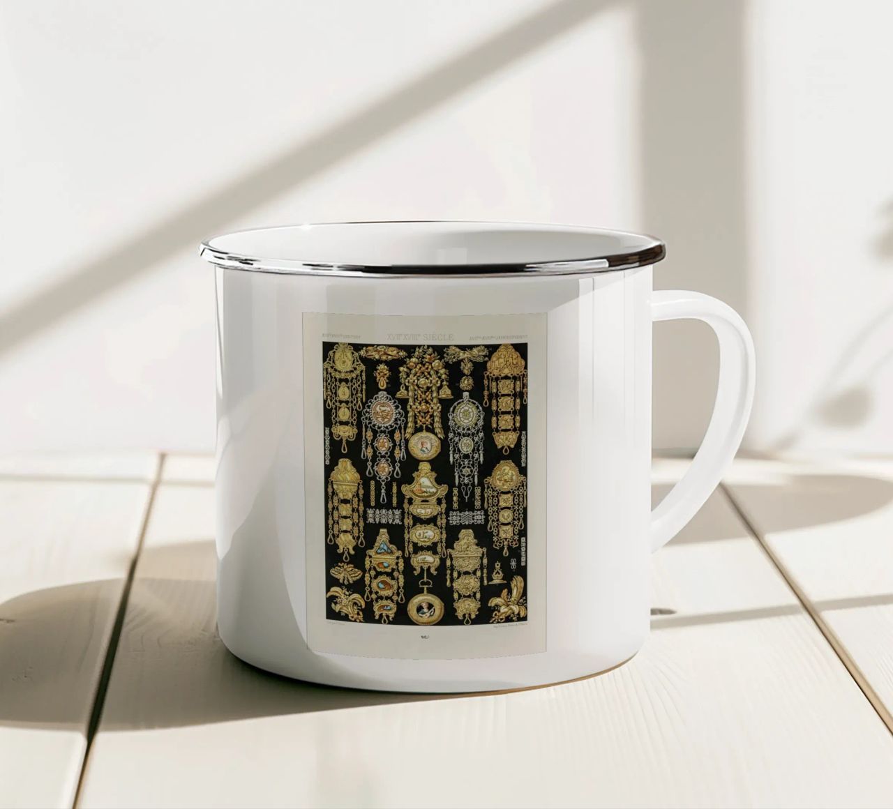 17th and 18th Century pattern. mug en émail de vintageshop