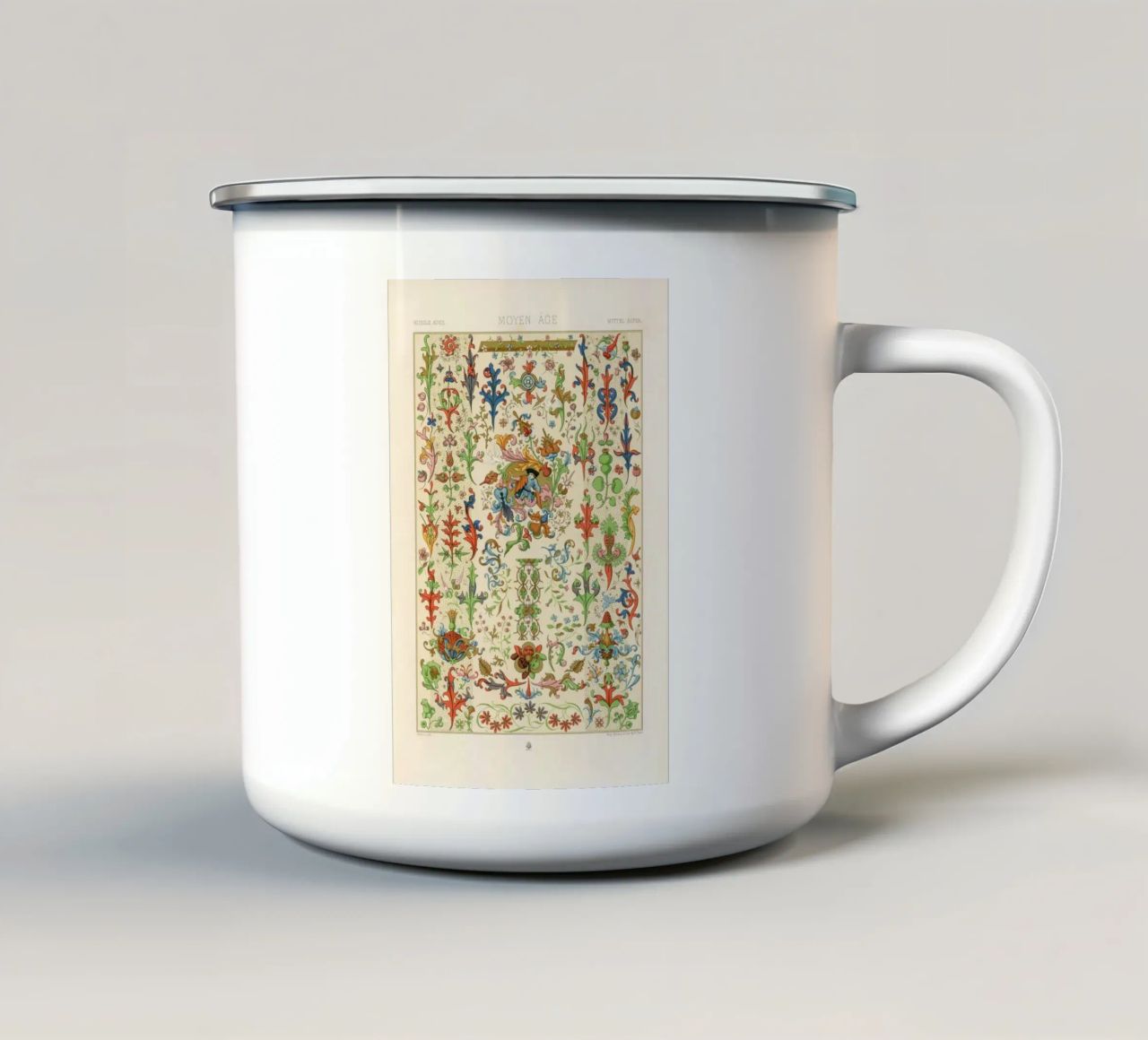 Medieval pattern emaille mok van vintageshop