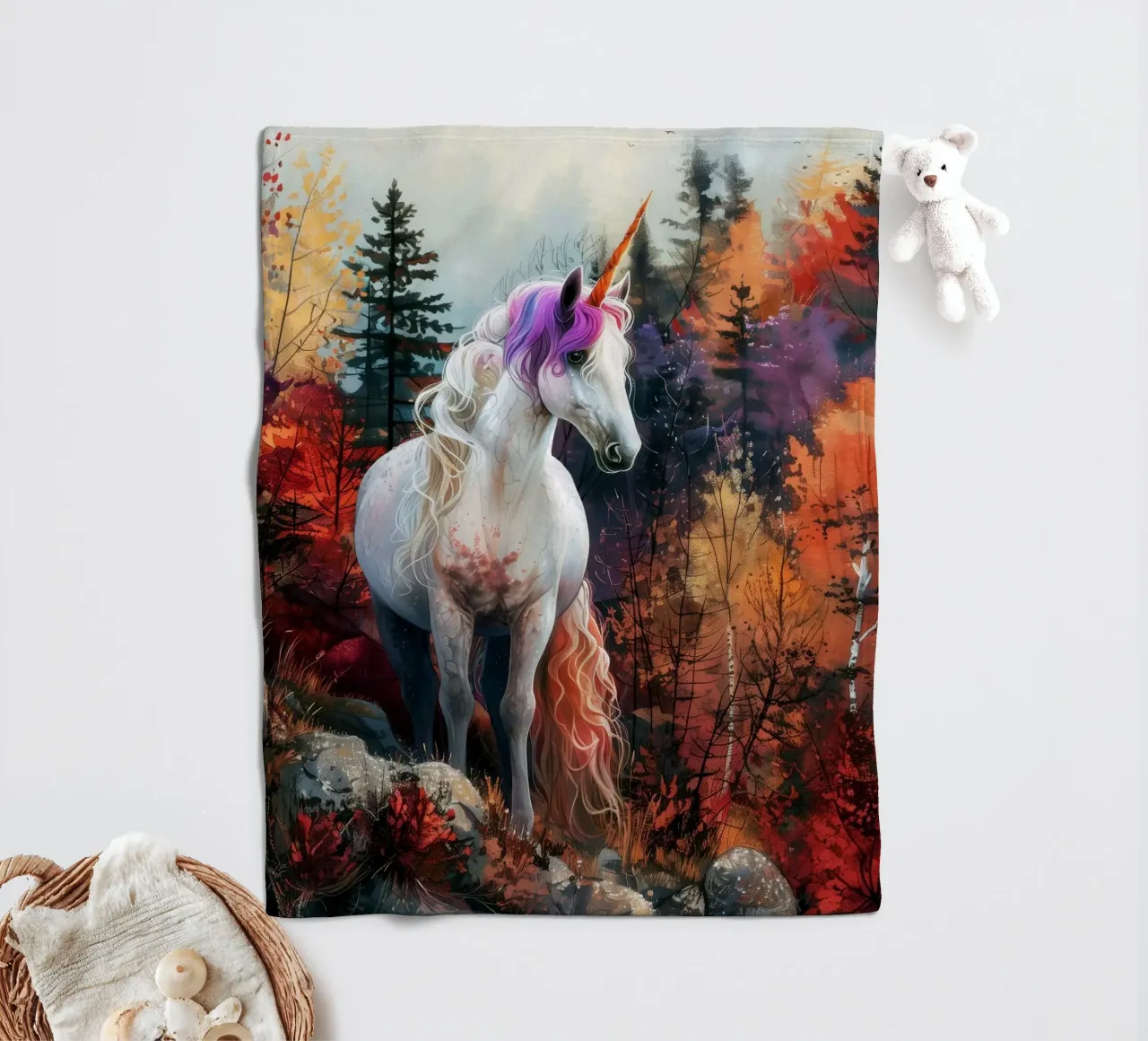 Magic Unicorn fleece blanket by Lionmixart