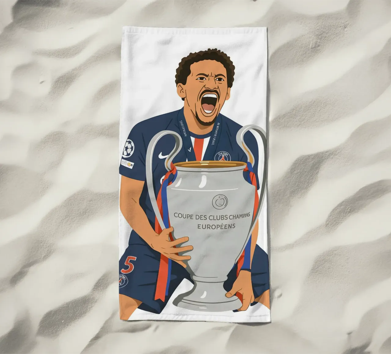 Marquinhos Minimalist beach towel by MoviesArt