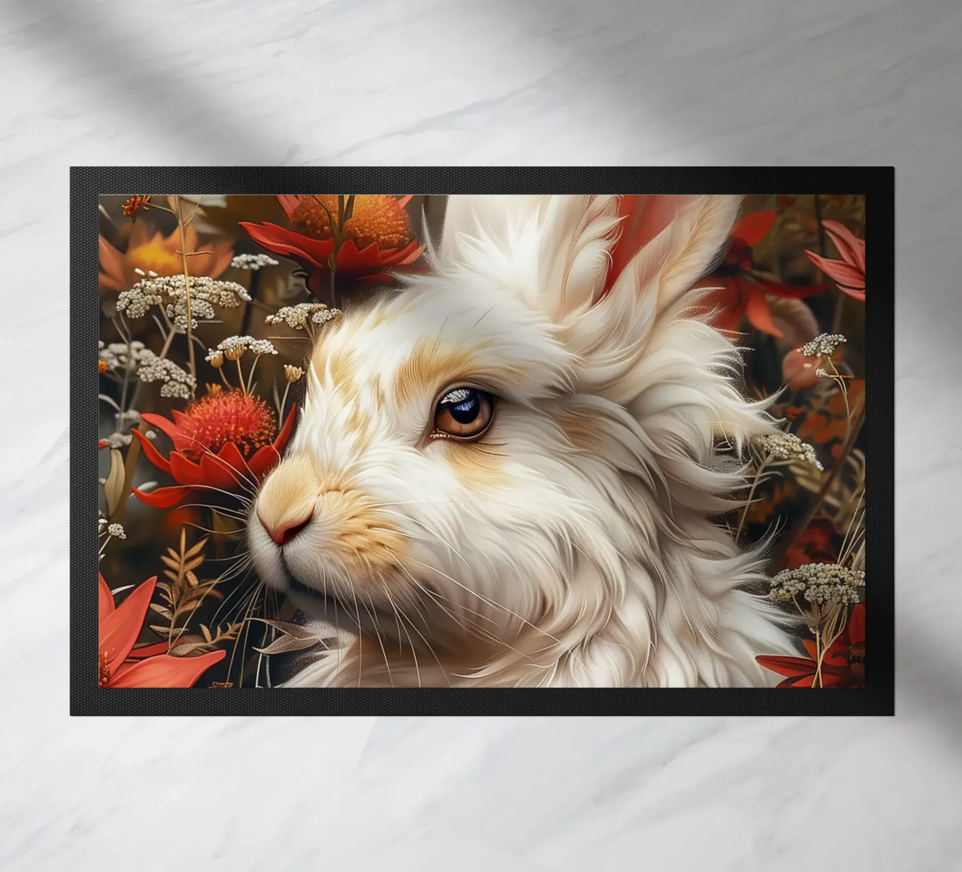 White rabbit doormat by Lionmixart