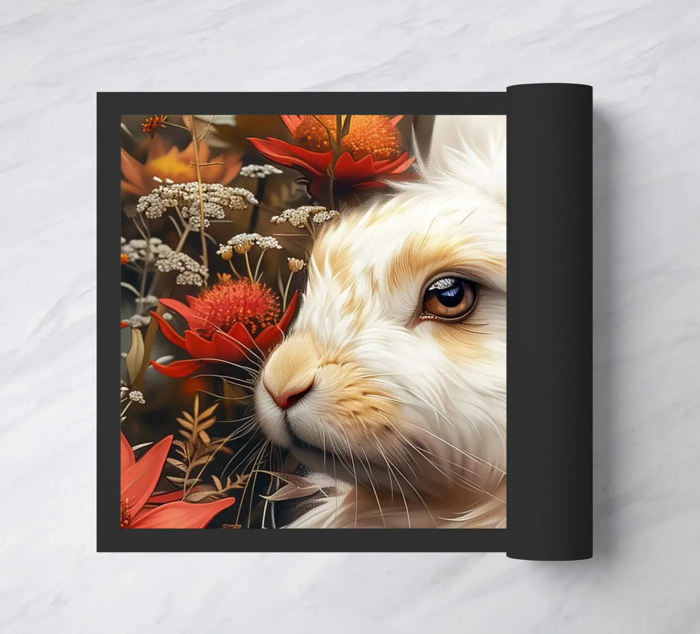 White rabbit doormat by Lionmixart