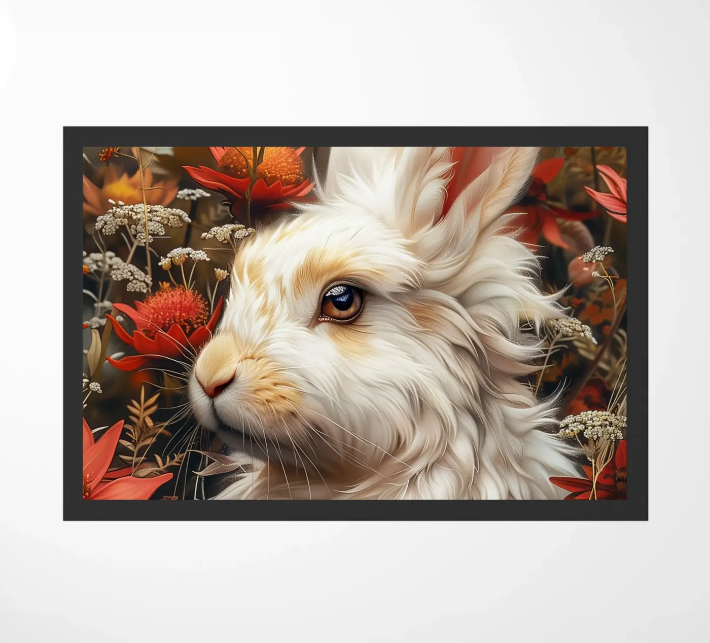 White rabbit doormat by Lionmixart