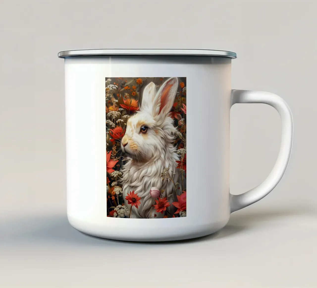 Coniglio bianco tazza in smalto da Lionmixart