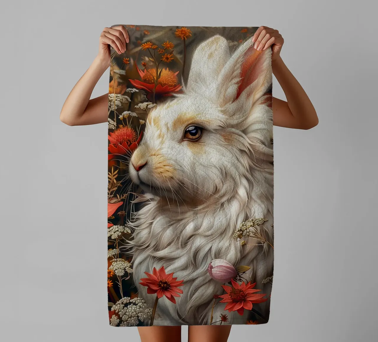 Coniglio bianco asciugamano da bagno da Lionmixart