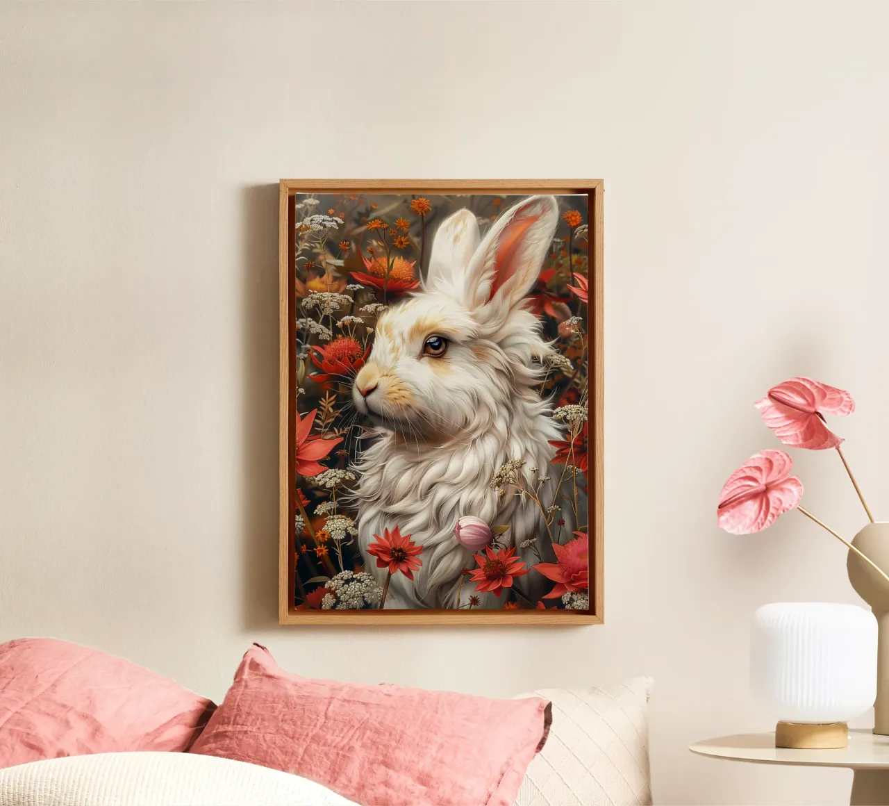 Coniglio bianco tela con Cornice a cassetta da Lionmixart