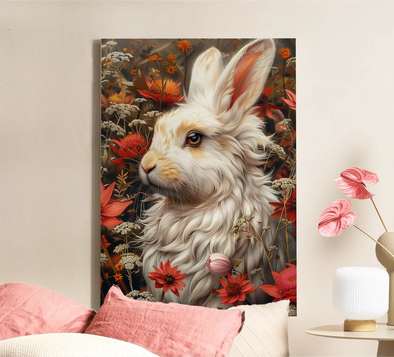 Coniglio bianco tela con Cornice a cassetta da Lionmixart