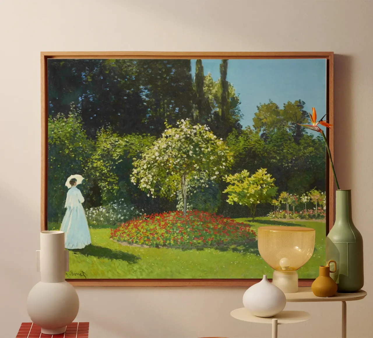 Signora in giardino di Claude Monet tela con Cornice a cassetta da Art History
