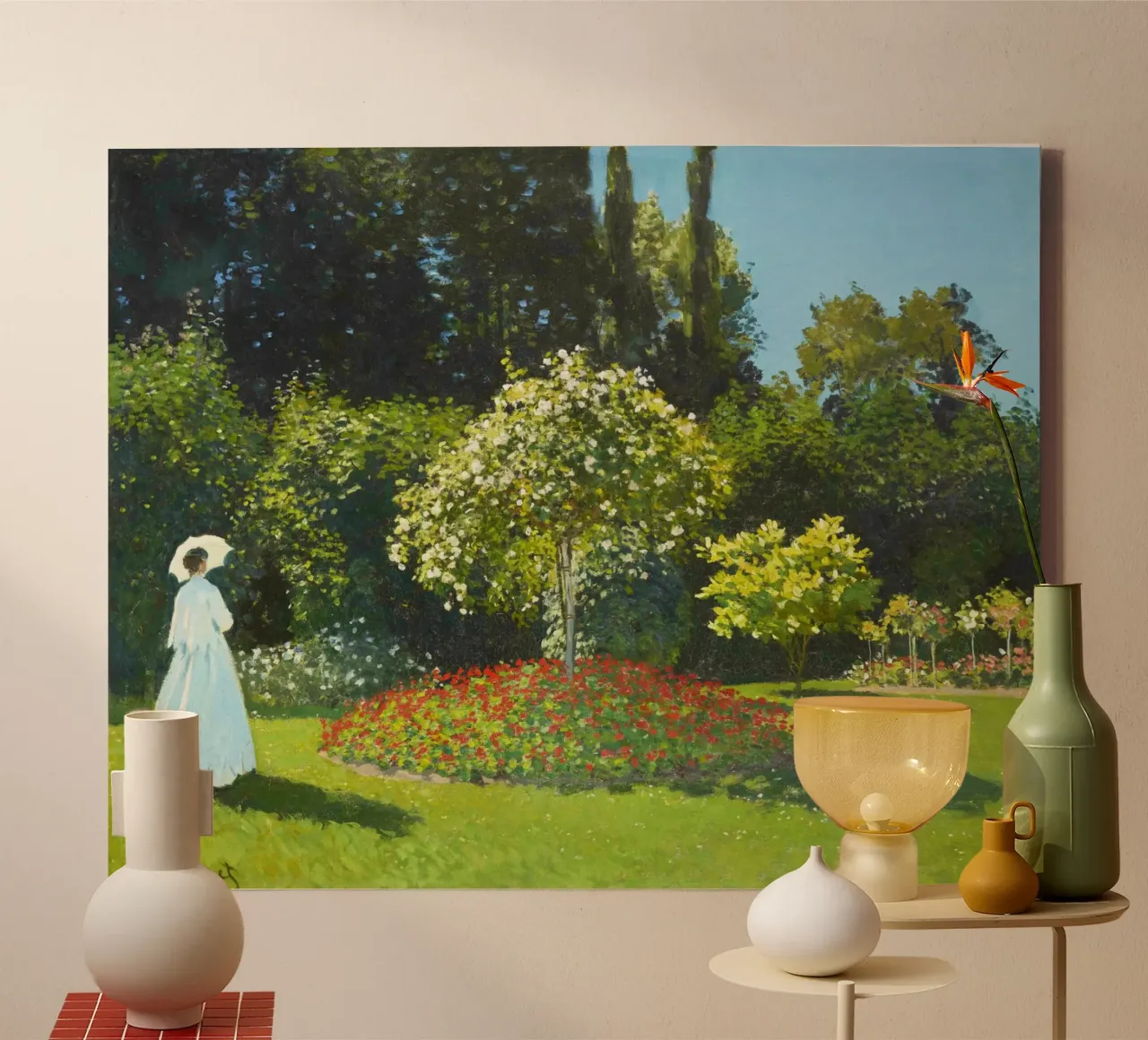 Signora in giardino di Claude Monet tela con Cornice a cassetta da Art History