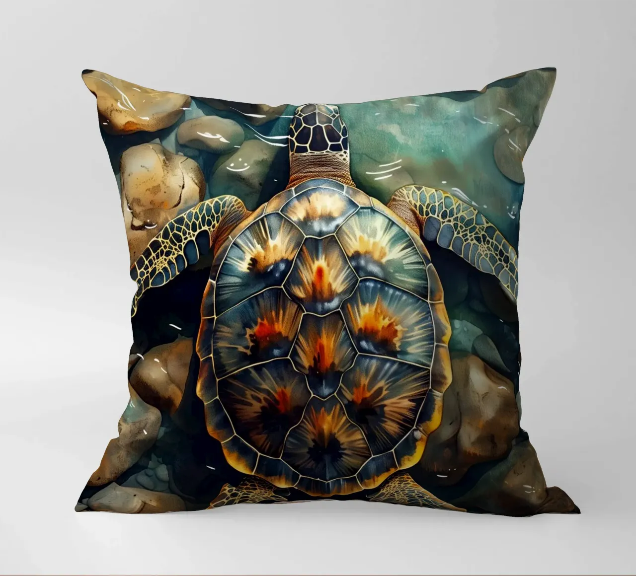Sea turtle decorative cushion by Lionmixart