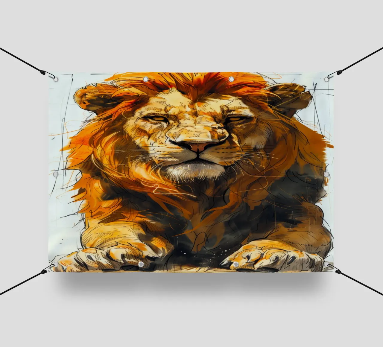 Leeuwenkoning pvc-zeil van Lionmixart