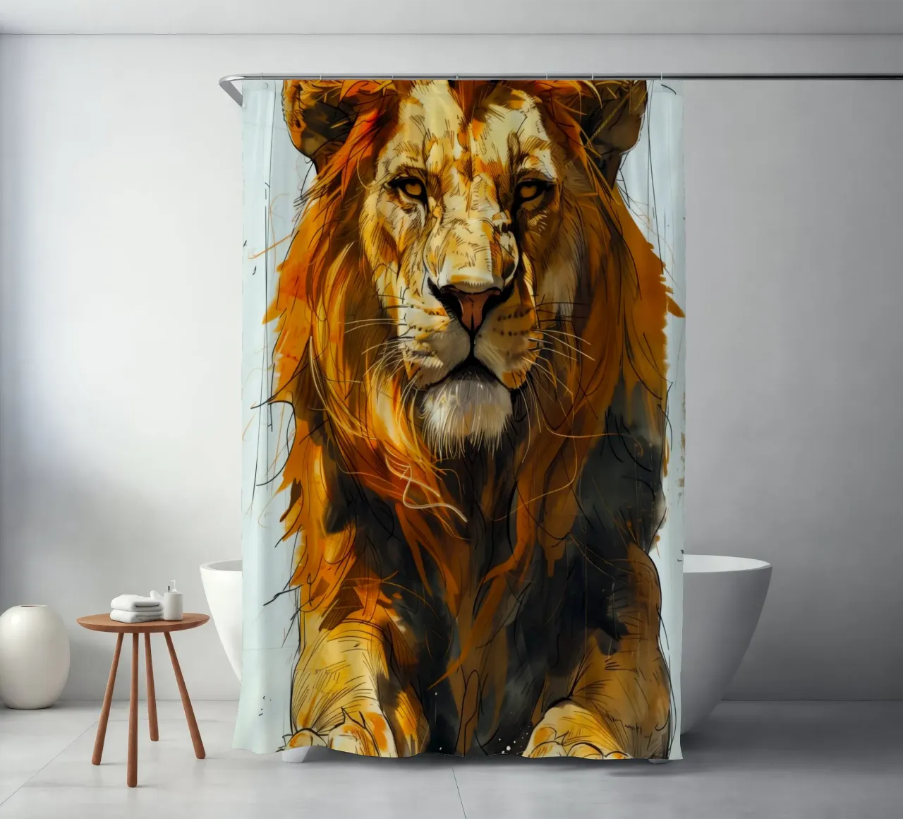 Leeuwenkoning douchegordijn van Lionmixart