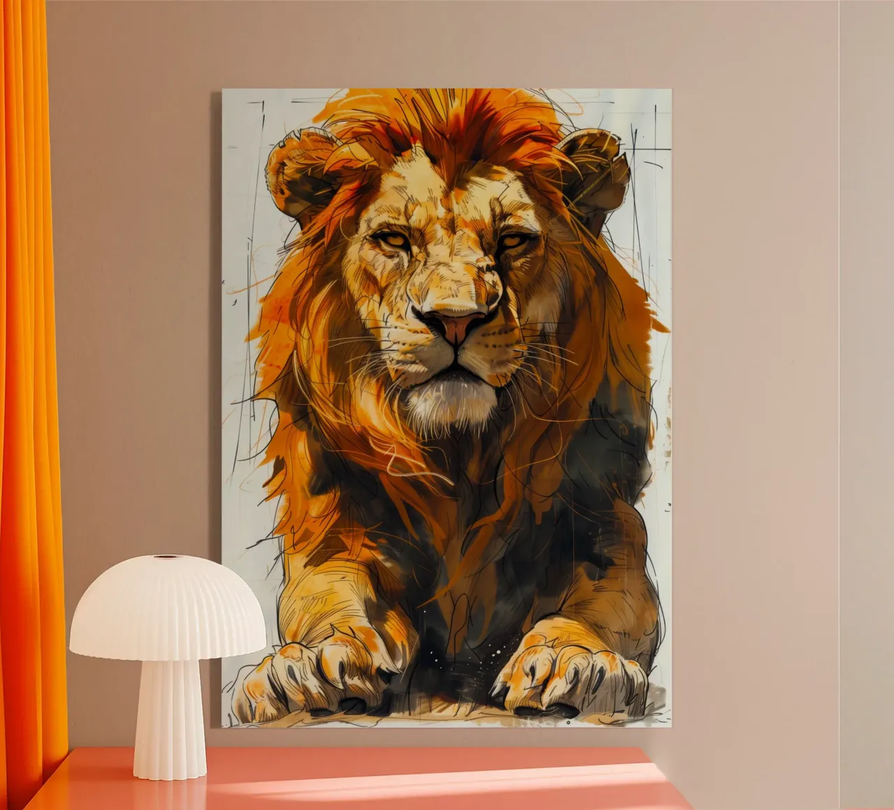 Leeuwenkoning acryl van Lionmixart