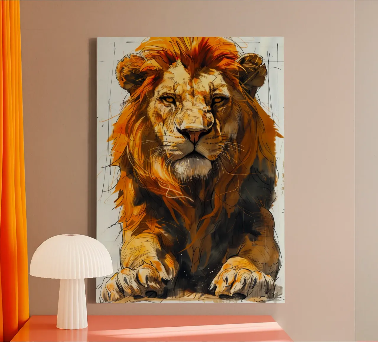 Leeuwenkoning canvas met Baklijst van Lionmixart