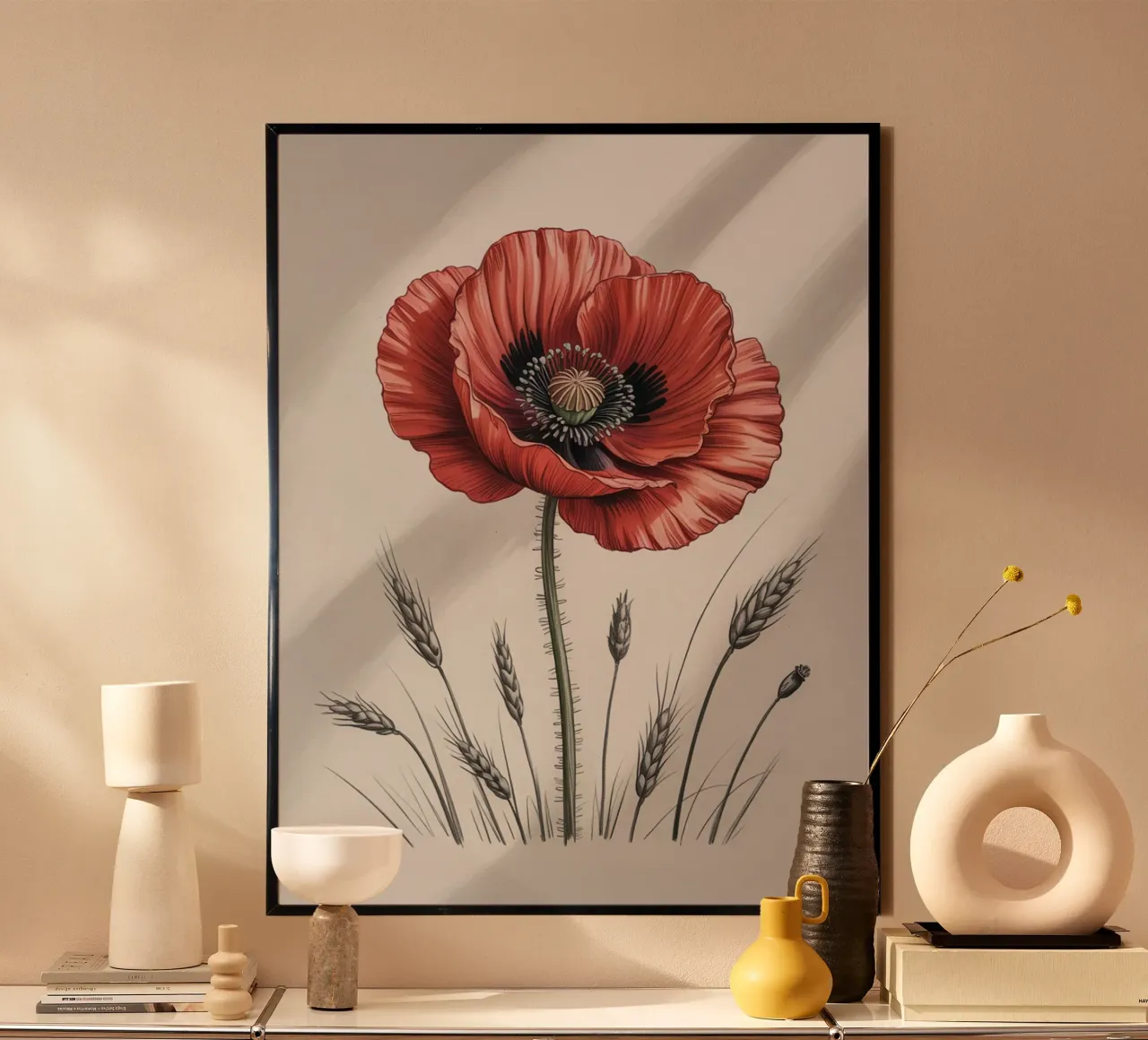 Rote Mohnblume Botanisches Kunstwerk Poster von logic