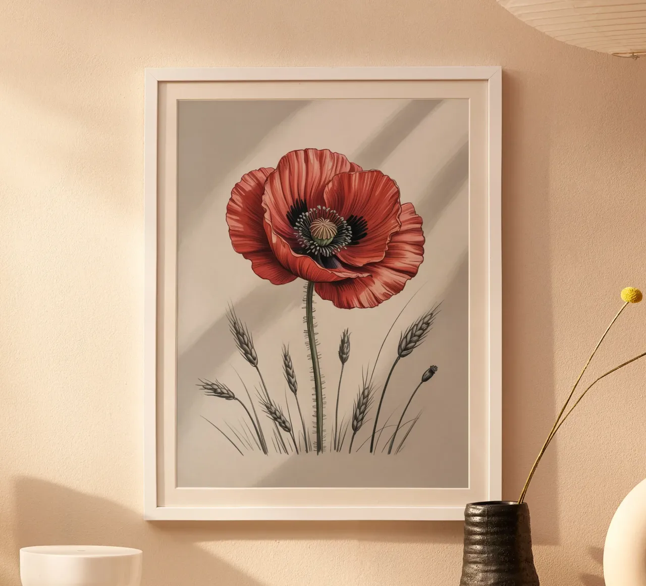 Rote Mohnblume Botanisches Kunstwerk Poster von logic