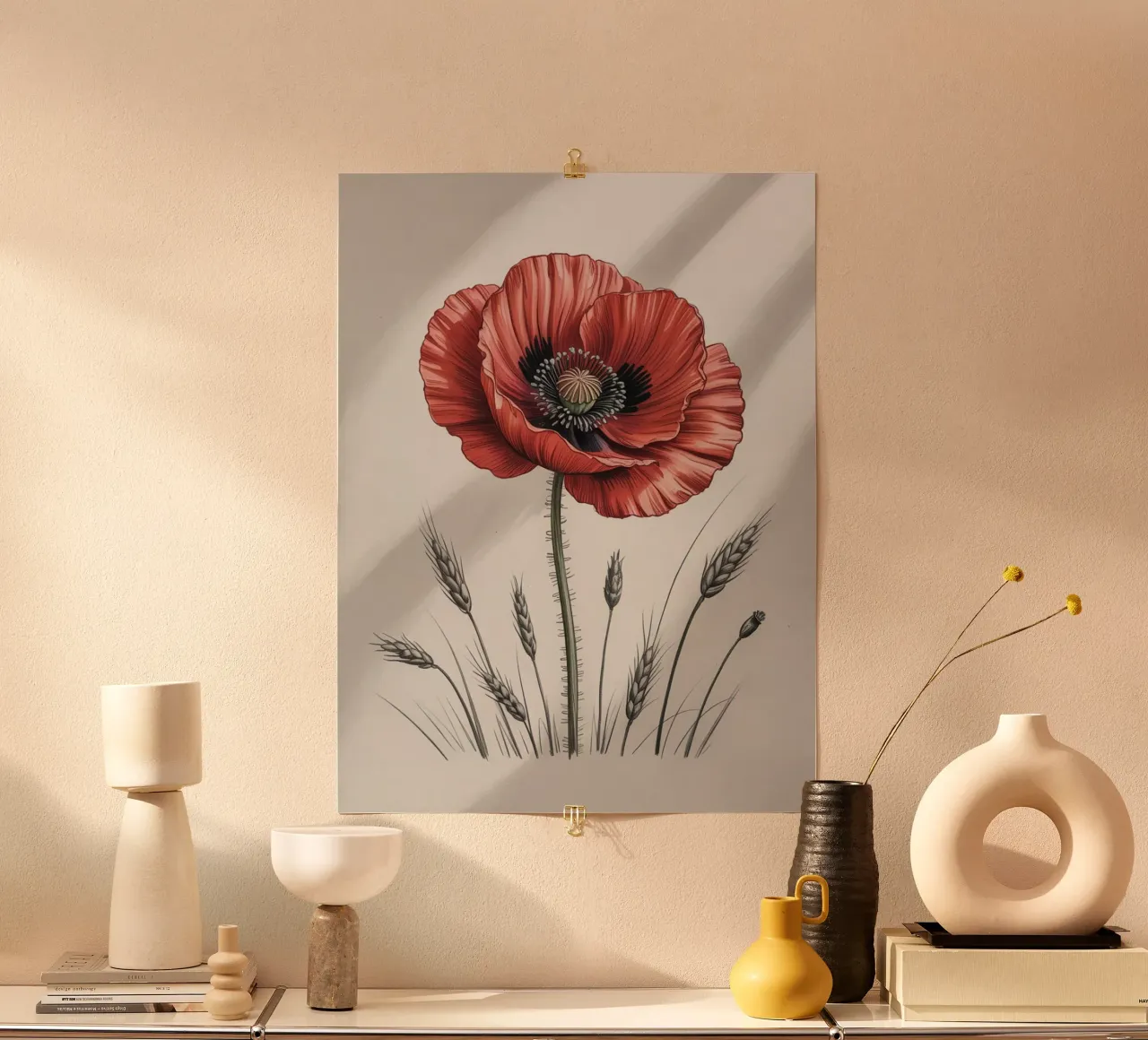 Rote Mohnblume Botanisches Kunstwerk Poster von logic