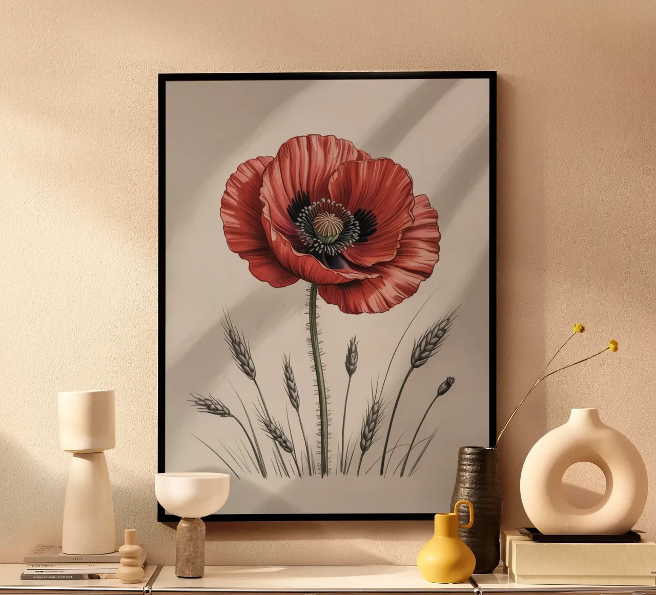 Rote Mohnblume Botanisches Kunstwerk Poster von logic