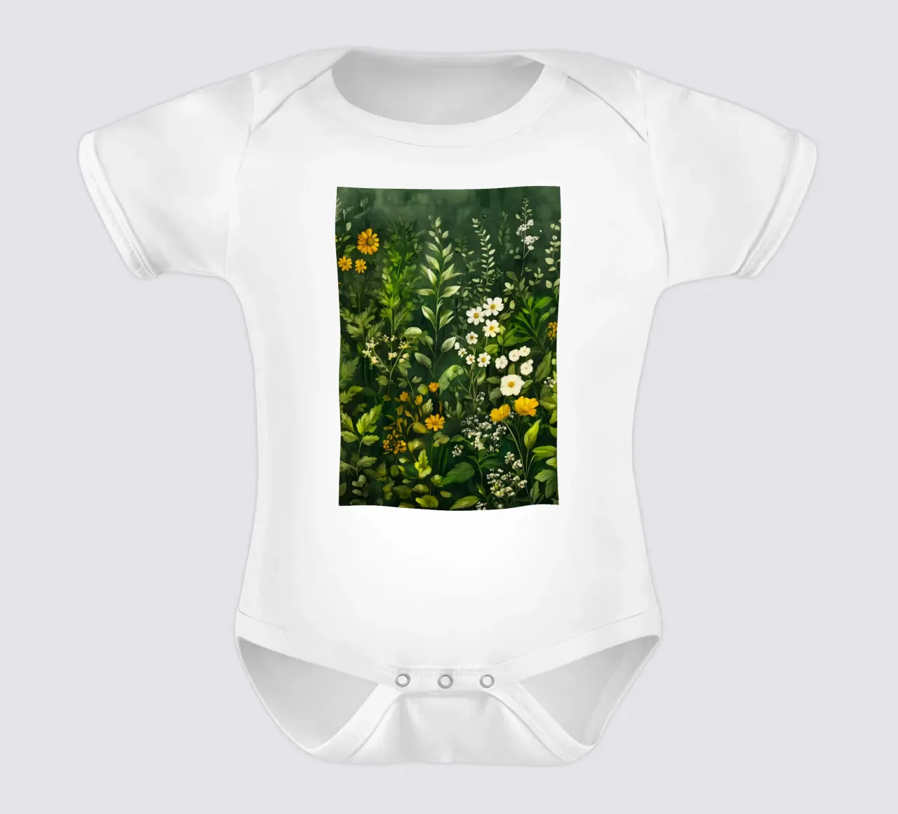Greenery short-sleeve baby romper by Justyna Jaszke JBJart