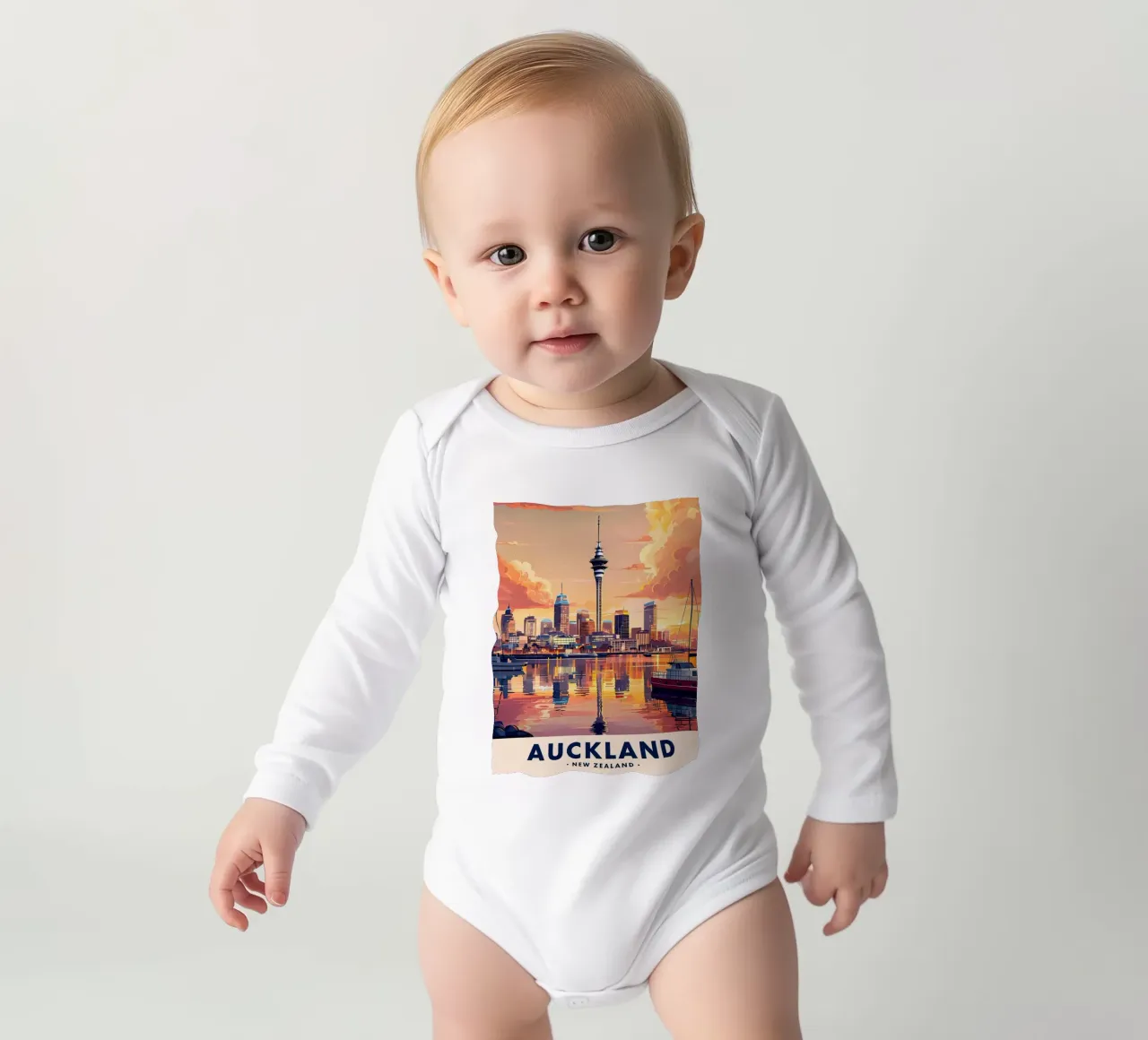 Auckland skyline long-sleeve baby romper by 🎁 ARTVI-SHOP