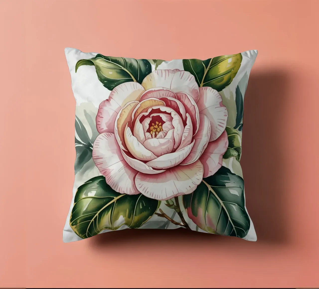 Fiore di camelia - Illustrazione botanica ad acquerello cuscino da logic