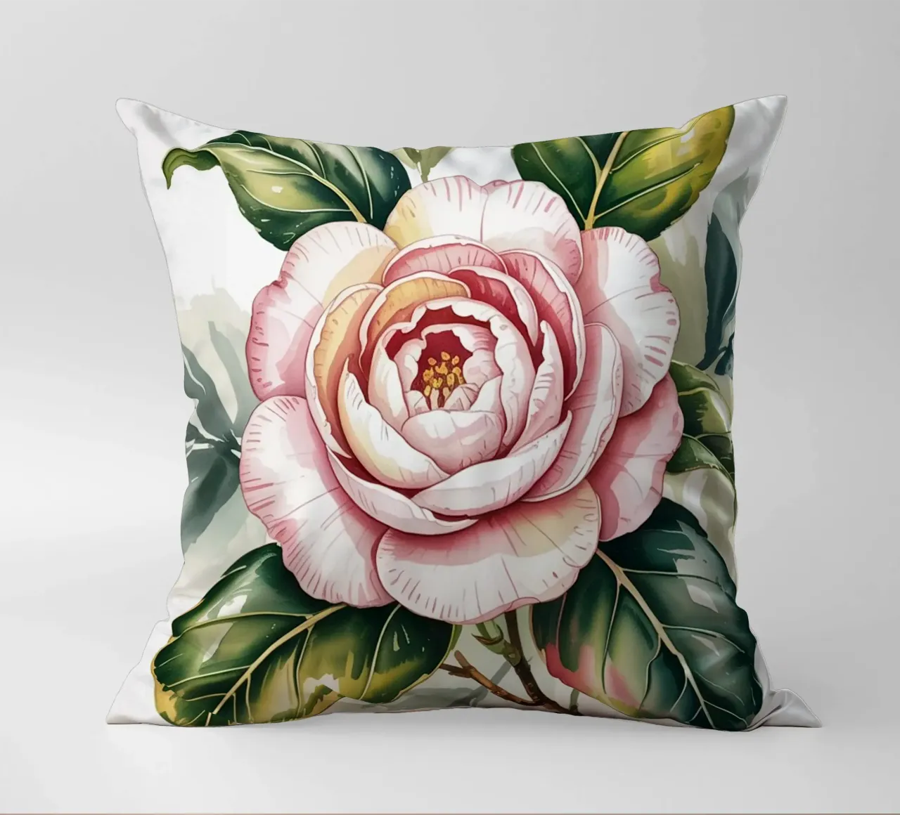 Fiore di camelia - Illustrazione botanica ad acquerello cuscino da logic