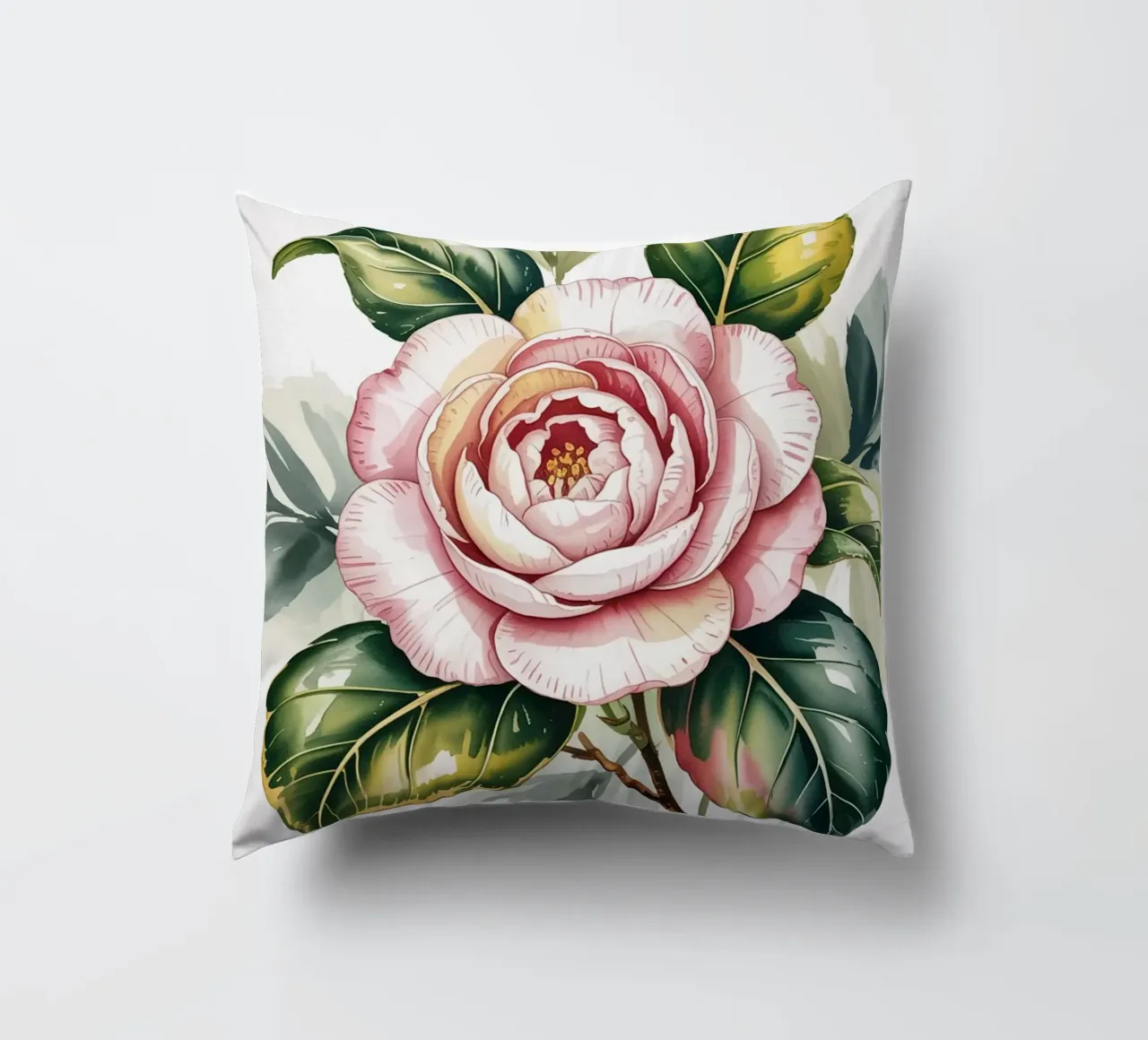 Fiore di camelia - Illustrazione botanica ad acquerello cuscino da logic