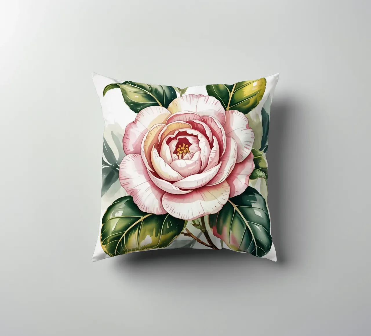 Fiore di camelia - Illustrazione botanica ad acquerello cuscino da logic