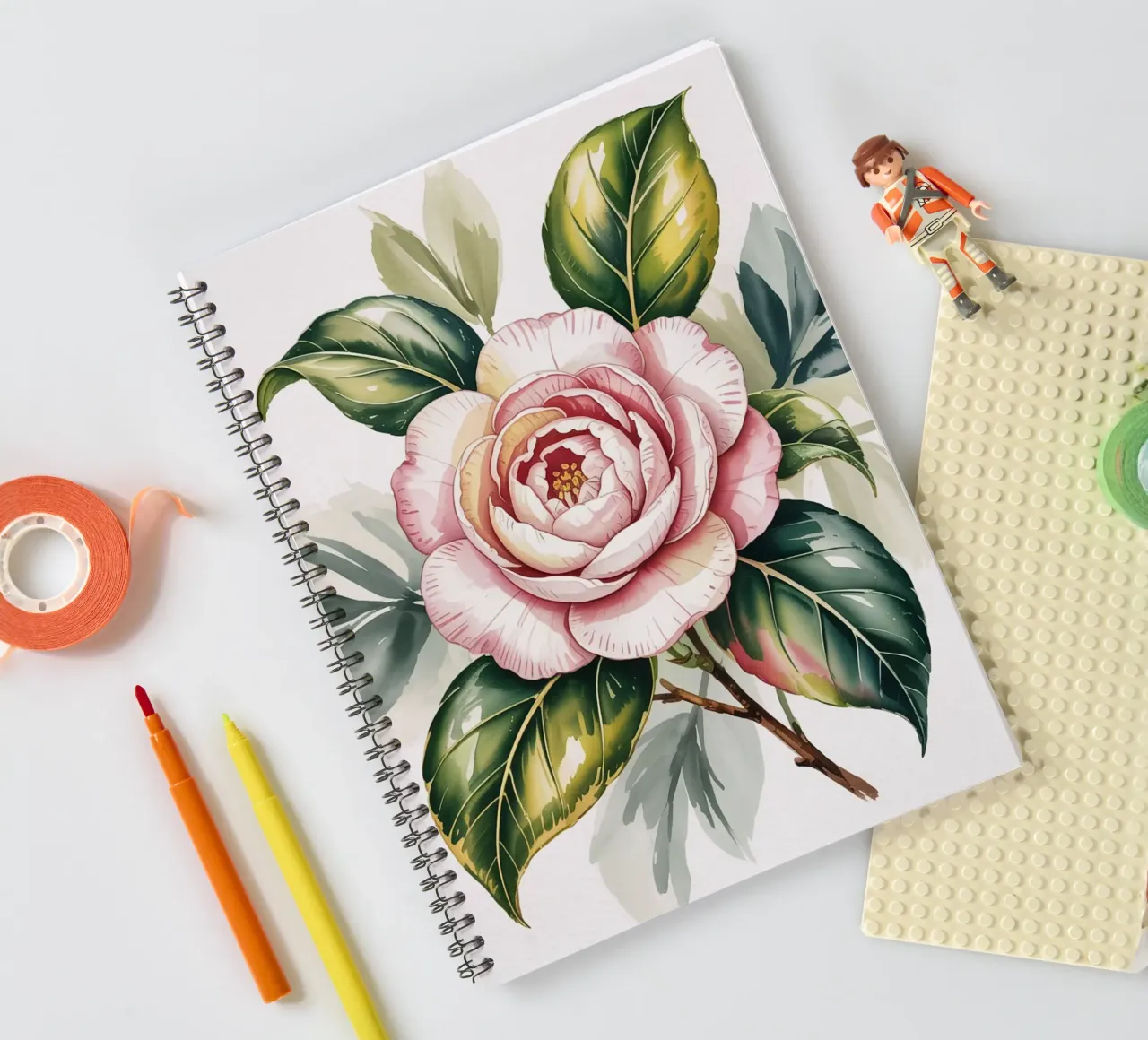 Fiore di camelia - Illustrazione botanica ad acquerello diario ad anelli da logic